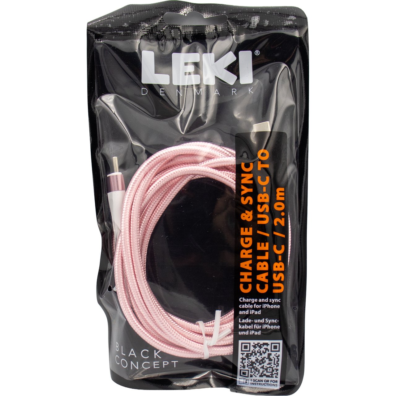 LEKI DENMARK BRAIDED PINK CABLE USB-C TO USB-C 2.0 M LEKI DENMARK BRAIDED PINK CABLE USB-C TO USB-C 2.0 M