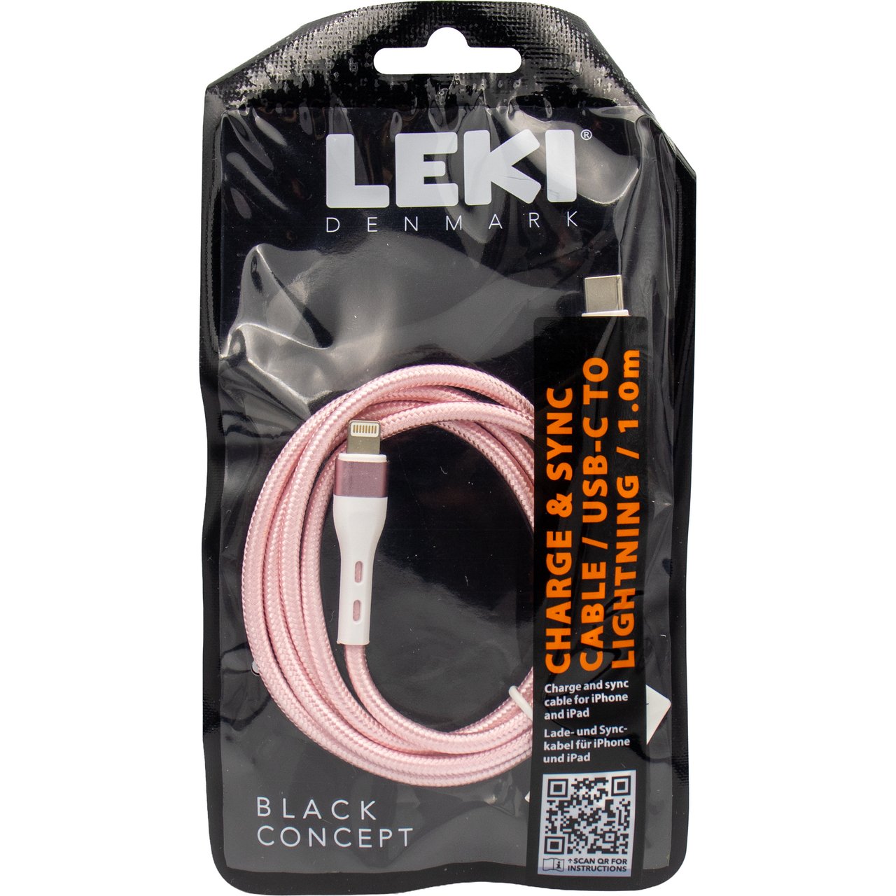 LEKI DENMARK BRAIDED PINK CABLE USB-C TO LIGHTNING 1.0 M LEKI DENMARK BRAIDED PINK CABLE USB-C TO LIGHTNING 1.0 M