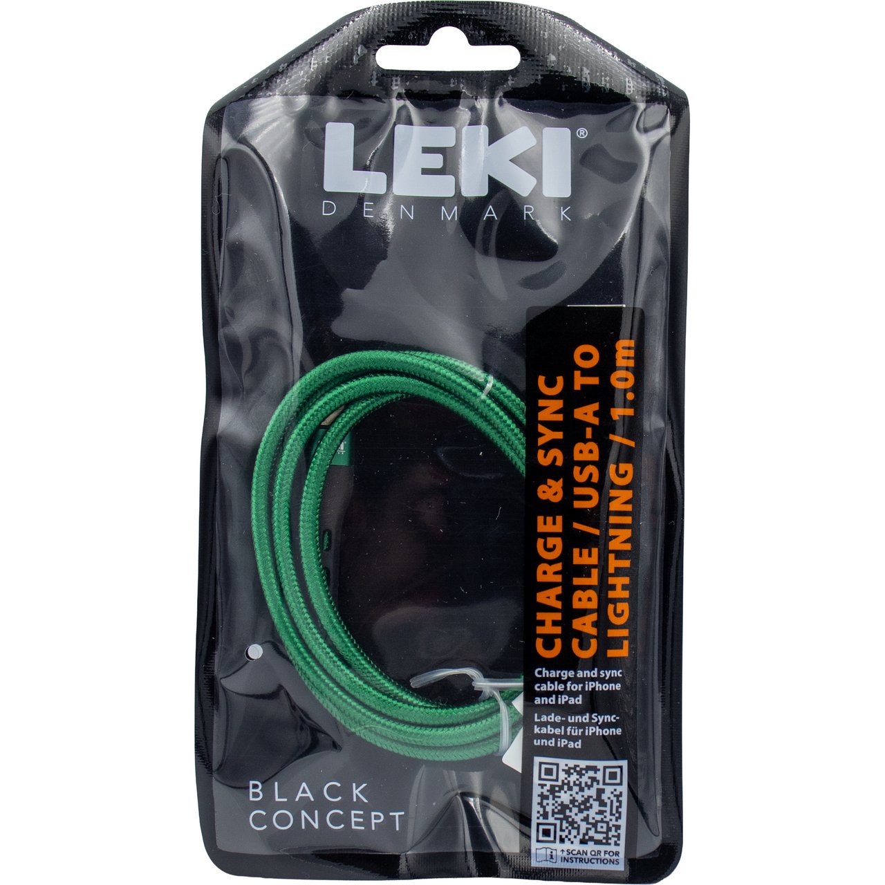 LEKI DENMARK BRAIDED GREEN CABLE USB-A TO LIGHTNING 1.0 M LEKI DENMARK BRAIDED GREEN CABLE USB-A TO LIGHTNING 1.0 M