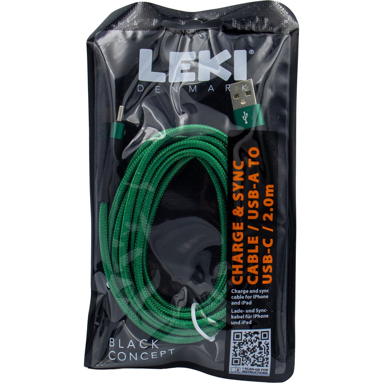 LEKI DENMARK BRAIDED GREEN CABLE USB-A TO USB-C 2.0 M LEKI DENMARK BRAIDED GREEN CABLE USB-A TO USB-C 2.0 M