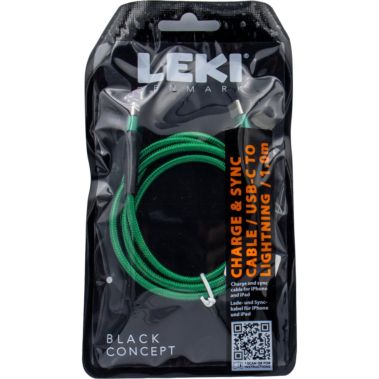 LEKI DENMARK BRAIDED GREEN CABLE USB-C TO LIGHTNING 1.0 M LEKI DENMARK BRAIDED GREEN CABLE USB-C TO LIGHTNING 1.0 M