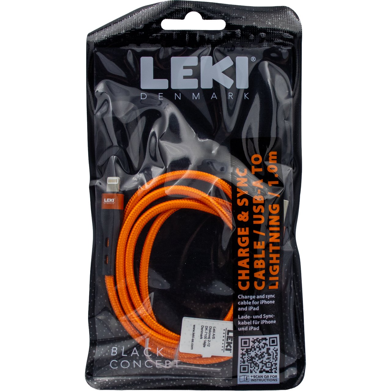 LEKI DENMARK BRAIDED ORANGE CABLE USB-A TO LIGHTNING 1.0 M LEKI DENMARK BRAIDED ORANGE CABLE USB-A TO LIGHTNING 1.0 M