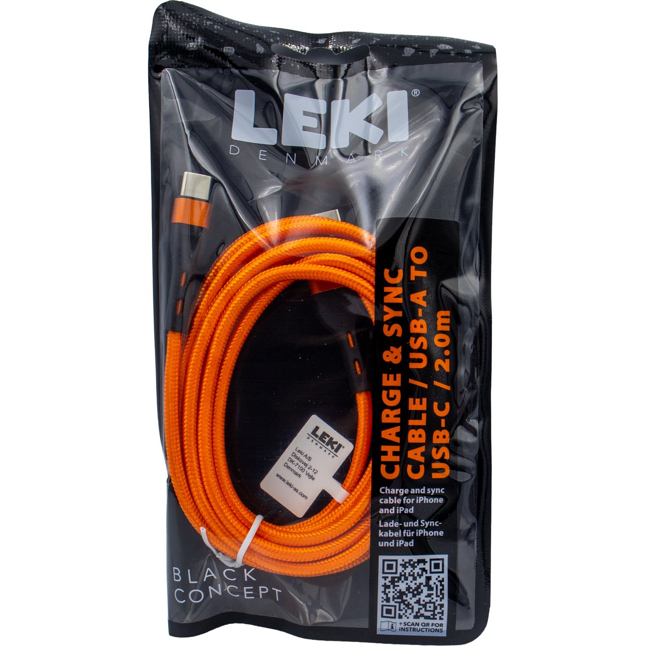 LEKI DENMARK BRAIDED ORANGE CABLE USB-A TO USB-C 2.0 M LEKI DENMARK BRAIDED ORANGE CABLE USB-A TO USB-C 2.0 M