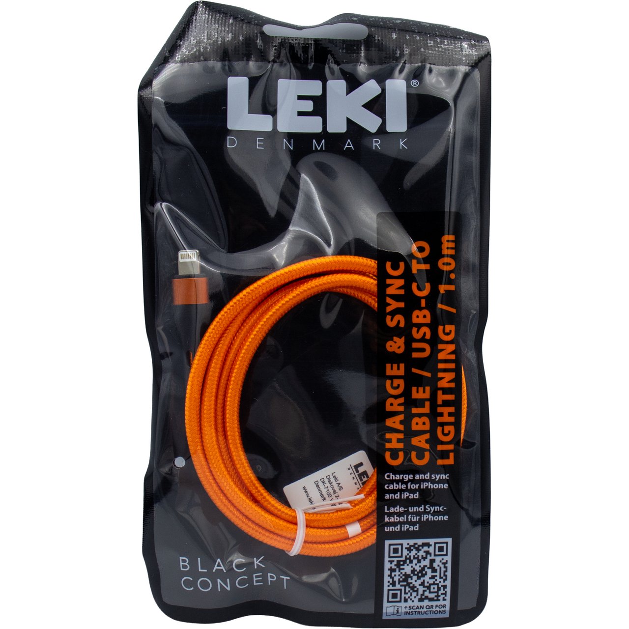 LEKI DENMARK BRAIDED ORANGE CABLE USB-C TO LIGHTNING 1.0 M LEKI DENMARK BRAIDED ORANGE CABLE USB-C TO LIGHTNING 1.0 M