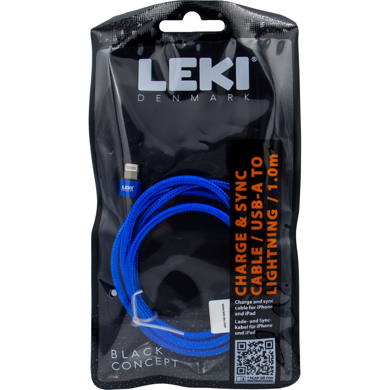 LEKI DENMARK BRAIDED BLUE CABLE USB-A TO LIGHTNING 1.0 M LEKI DENMARK BRAIDED BLUE CABLE USB-A TO LIGHTNING 1.0 M