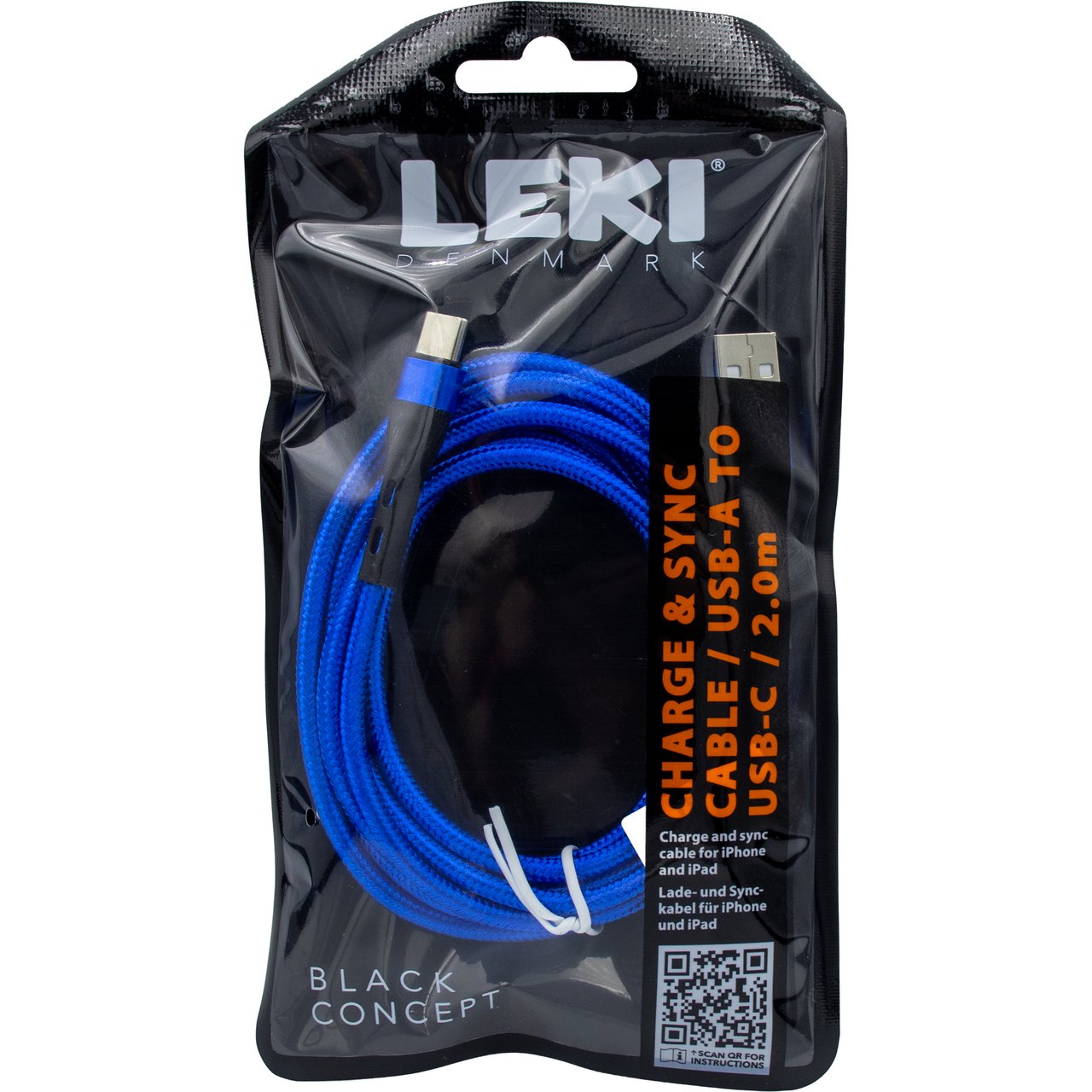 LEKI DENMARK BRAIDED BLUE CABLE USB-A TO USB-C 2.0 M LEKI DENMARK BRAIDED BLUE CABLE USB-A TO USB-C 2.0 M