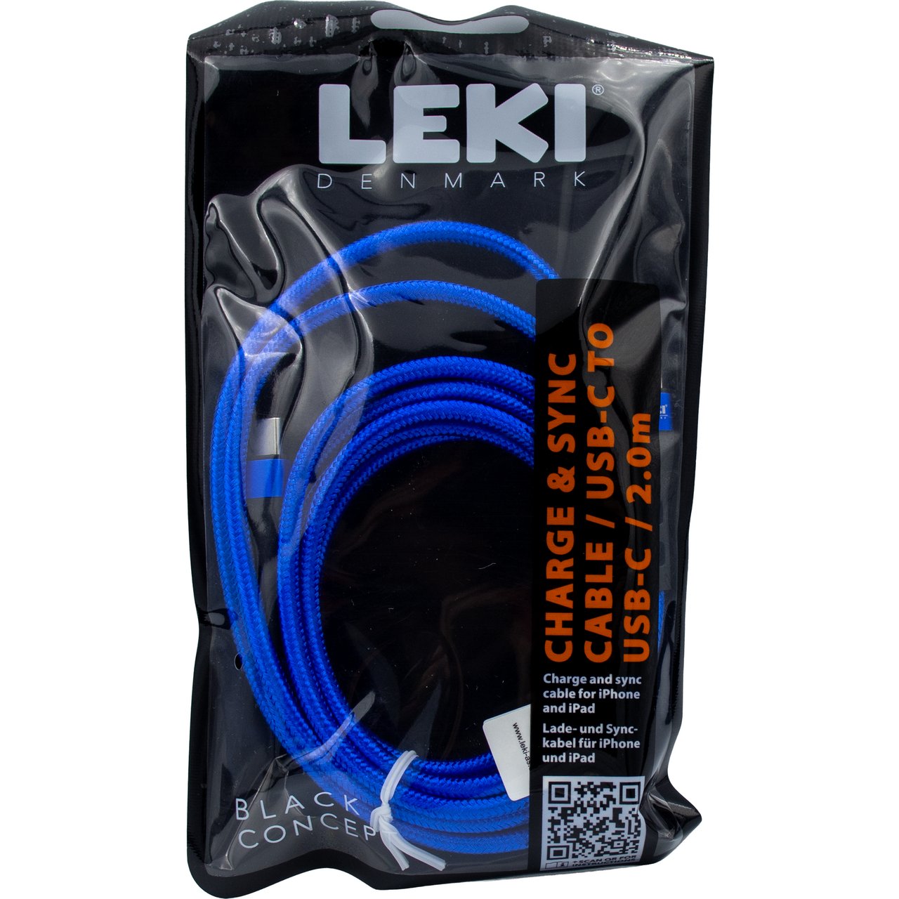 LEKI DENMARK BRAIDED BLUE CABLE USB-C TO USB-C 2.0 M LEKI DENMARK BRAIDED BLUE CABLE USB-C TO USB-C 2.0 M