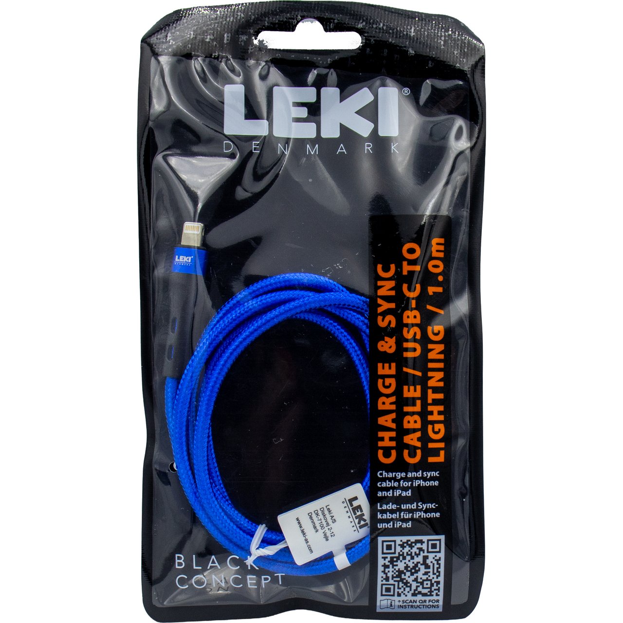 LEKI DENMARK BRAIDED BLUE CABLE USB-C TO LIGHTNING 1.0 M