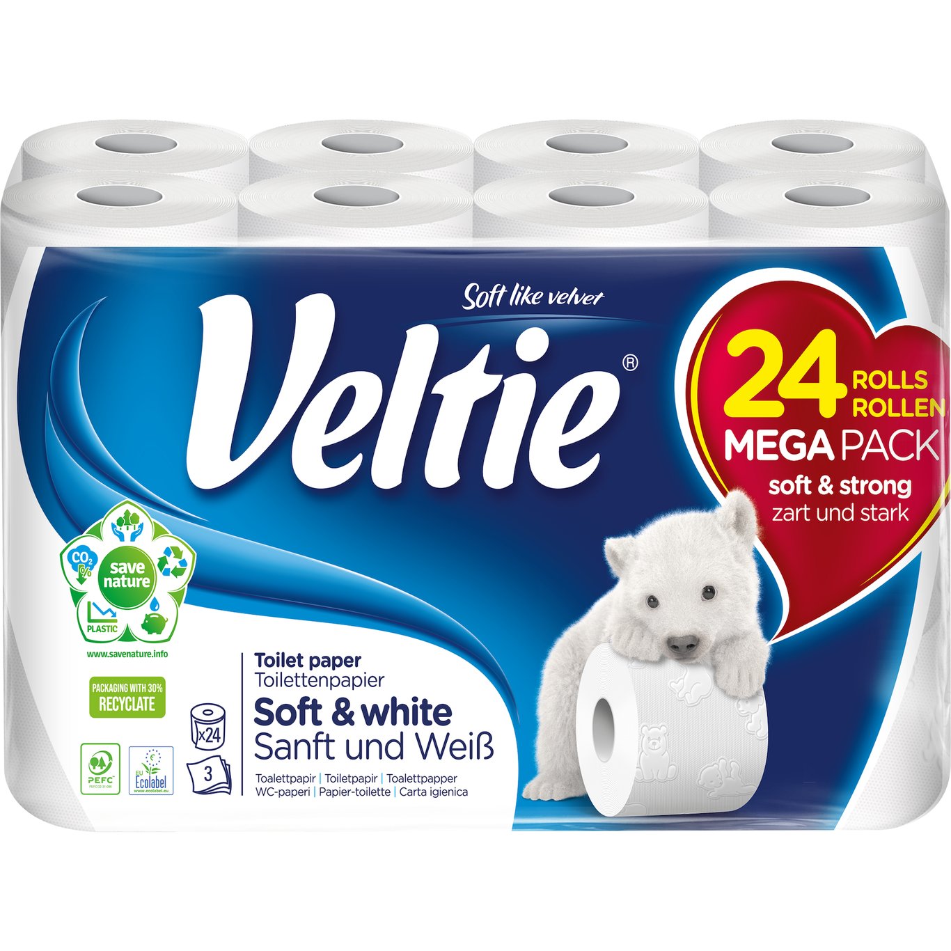 VELTIE PURE & SOFT TOALETTPAPIR 24 RULLER