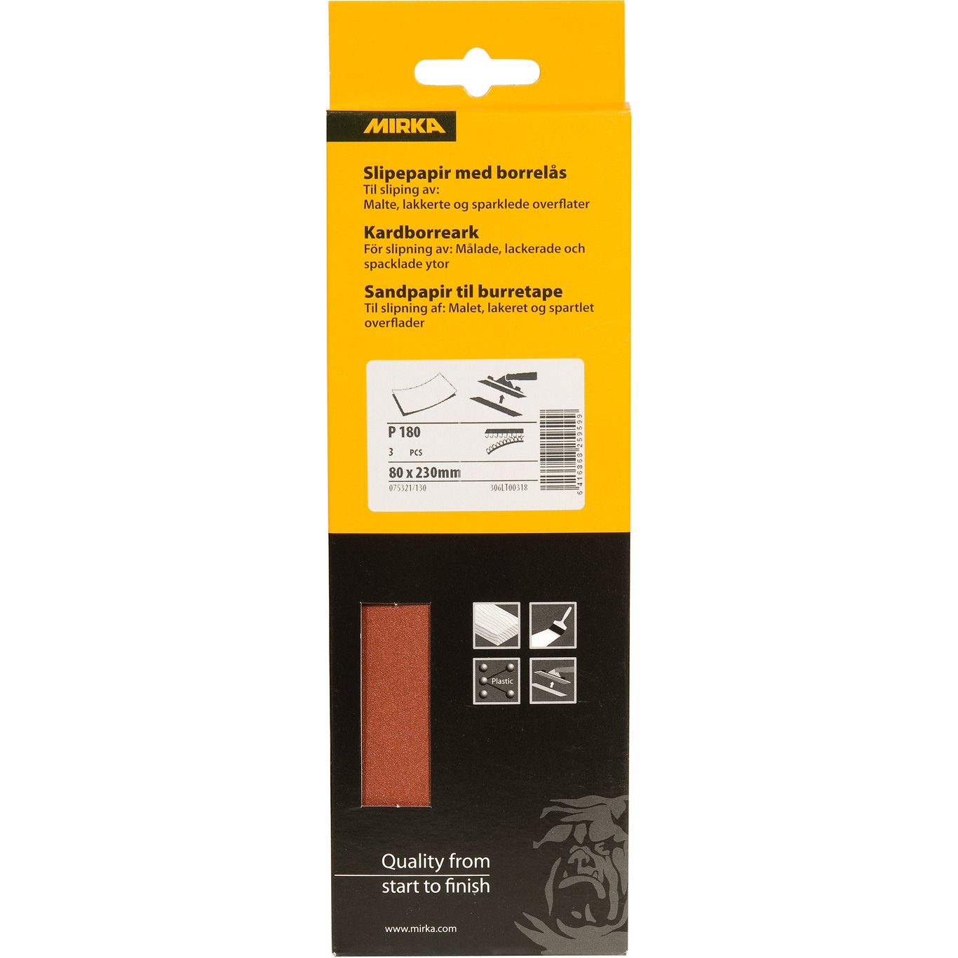 MIRKA SLIPEPAPIR M/BORRELÅS 80 X 230MM 3STK K180 MIRKA SLIPEPAPIR M/BORRELÅS 80 X 230MM 3STK K180