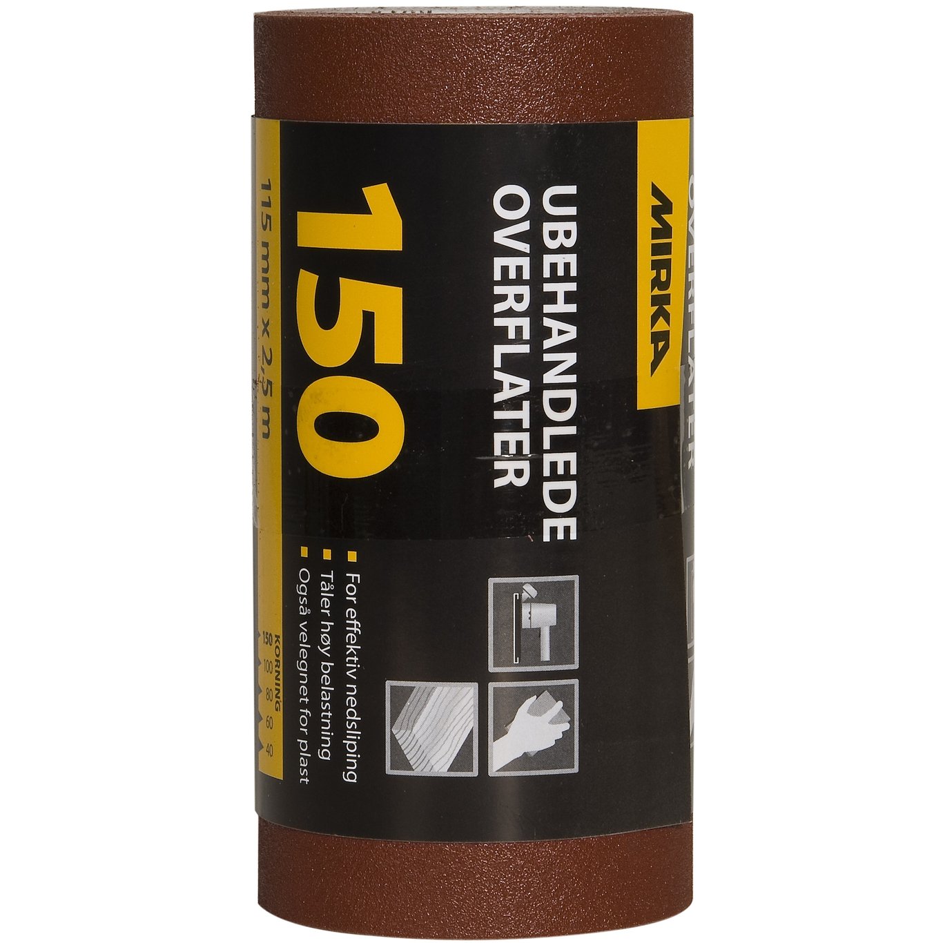 MIRKA SLIPERULL UBEHANDLET 115MM X 2.5M K150 MIRKA SLIPERULL UBEHANDLET 115MM X 2.5M K150