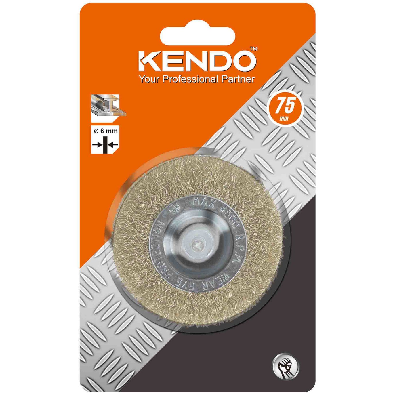 KENDO KOBBERBELAGT STÅLBØRSTE 75MM TIL CHUCK KENDO KOBBERBELAGT STÅLBØRSTE 75MM TIL CHUCK