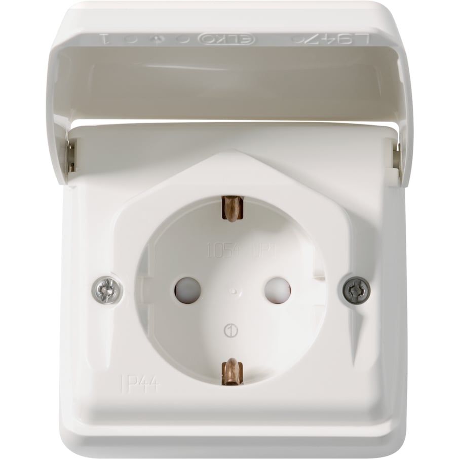 ELKO STIKKONTAKT ENKEL IP44 PÅVEGG AS1054 HVIT ELKO STIKKONTAKT ENKEL IP44 PÅVEGG AS1054 HVIT