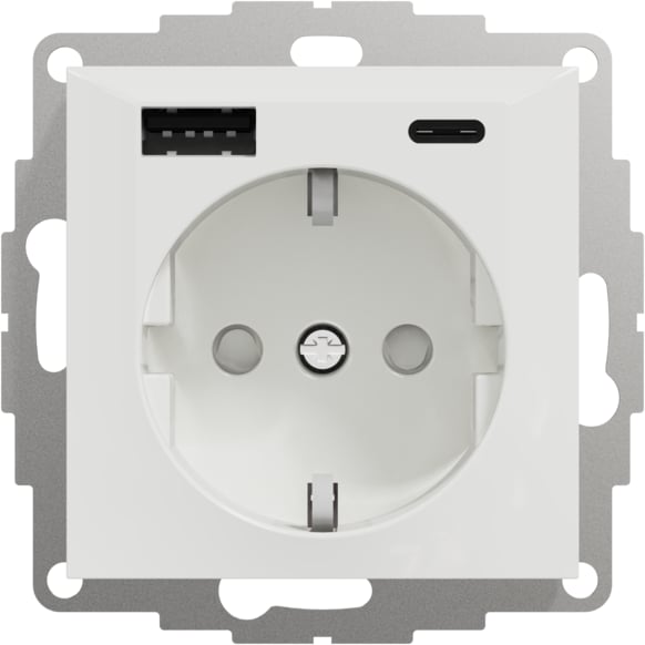 ELKO PLUS USB A+C ENKEL STIKK M/JORD HVIT ELKO PLUS USB A+C ENKEL STIKK M/JORD HVIT