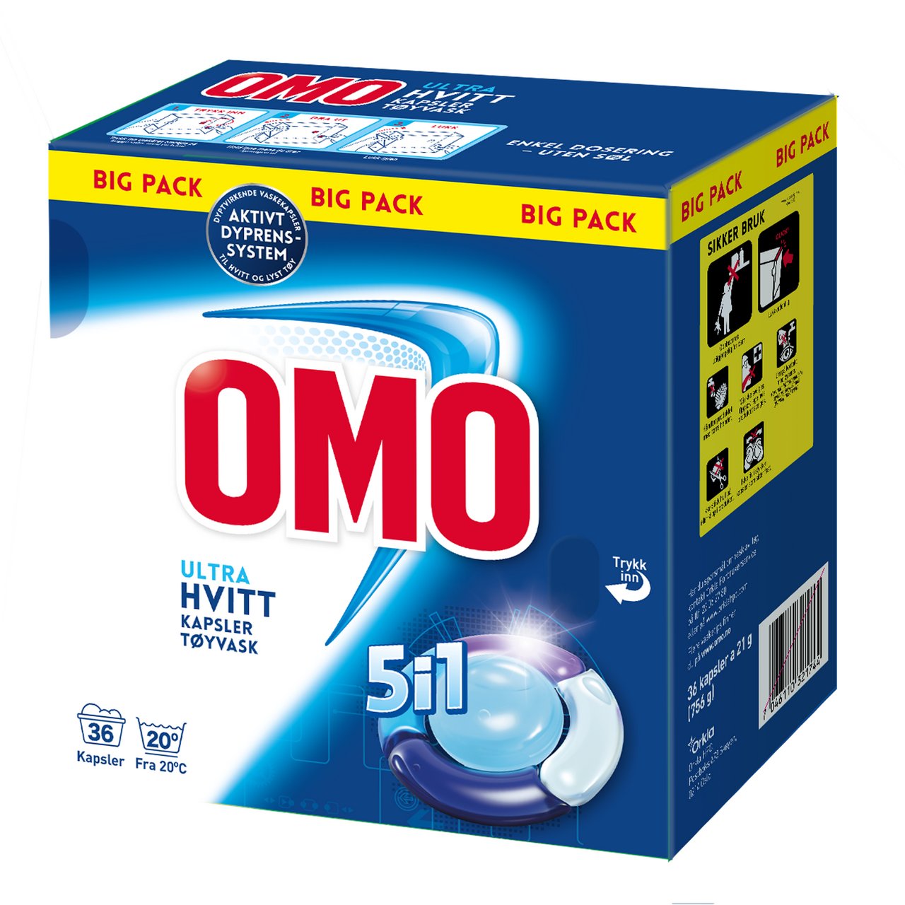 OMO ULTRA HVITT 5I1 VASKEKAPSLER 36STK OMO ULTRA HVITT 5I1 VASKEKAPSLER 36STK