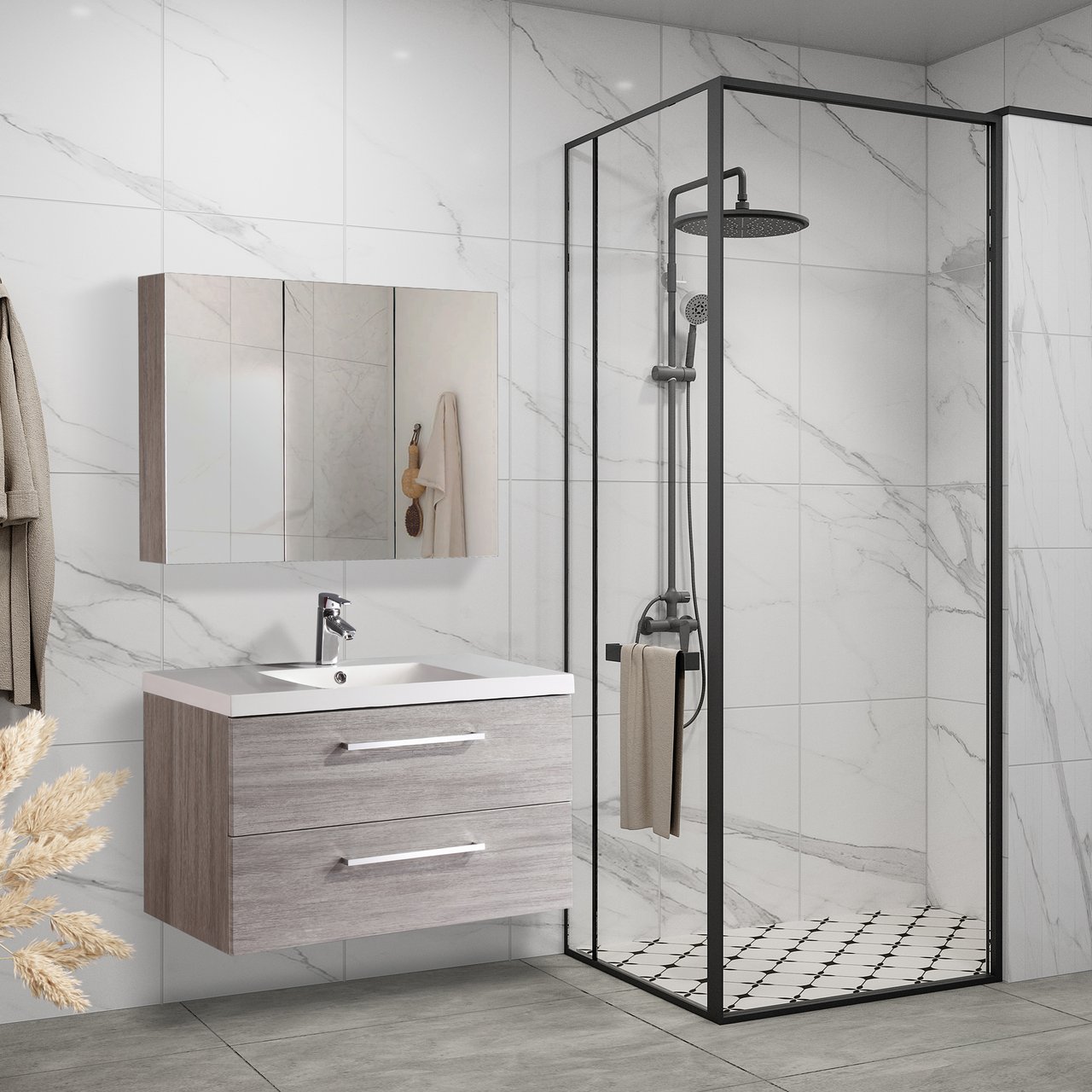 LIND LUXURY 100 GRÅ BADEROMSMØBEL M/ENKEL SERVANT & SPEILSKAP LIND LUXURY 100 GRÅ BADEROMSMØBEL M/ENKEL SERVANT & SPEILSKAP