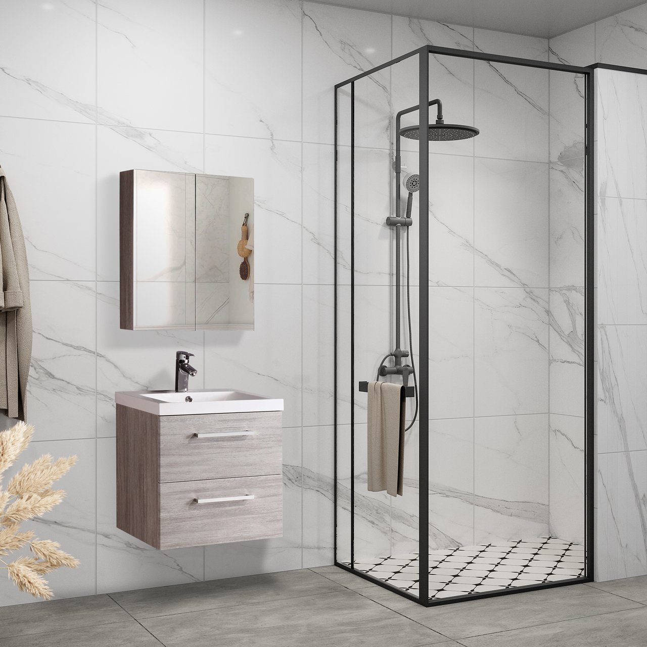 LIND LUXURY 60 GRÅ BADEROMSMØBEL M/ENKEL SERVANT & SPEILSKAP LIND LUXURY 60 GRÅ BADEROMSMØBEL M/ENKEL SERVANT & SPEILSKAP