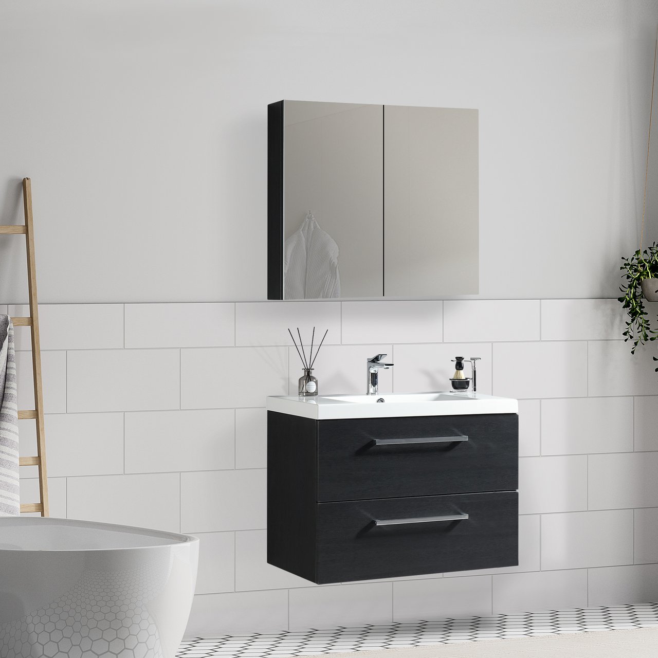 LIND LUXURY 80 SORT BADEROMSMØBEL M/ENKEL SERVANT & SPEILSKAP LIND LUXURY 80 SORT BADEROMSMØBEL M/ENKEL SERVANT & SPEILSKAP