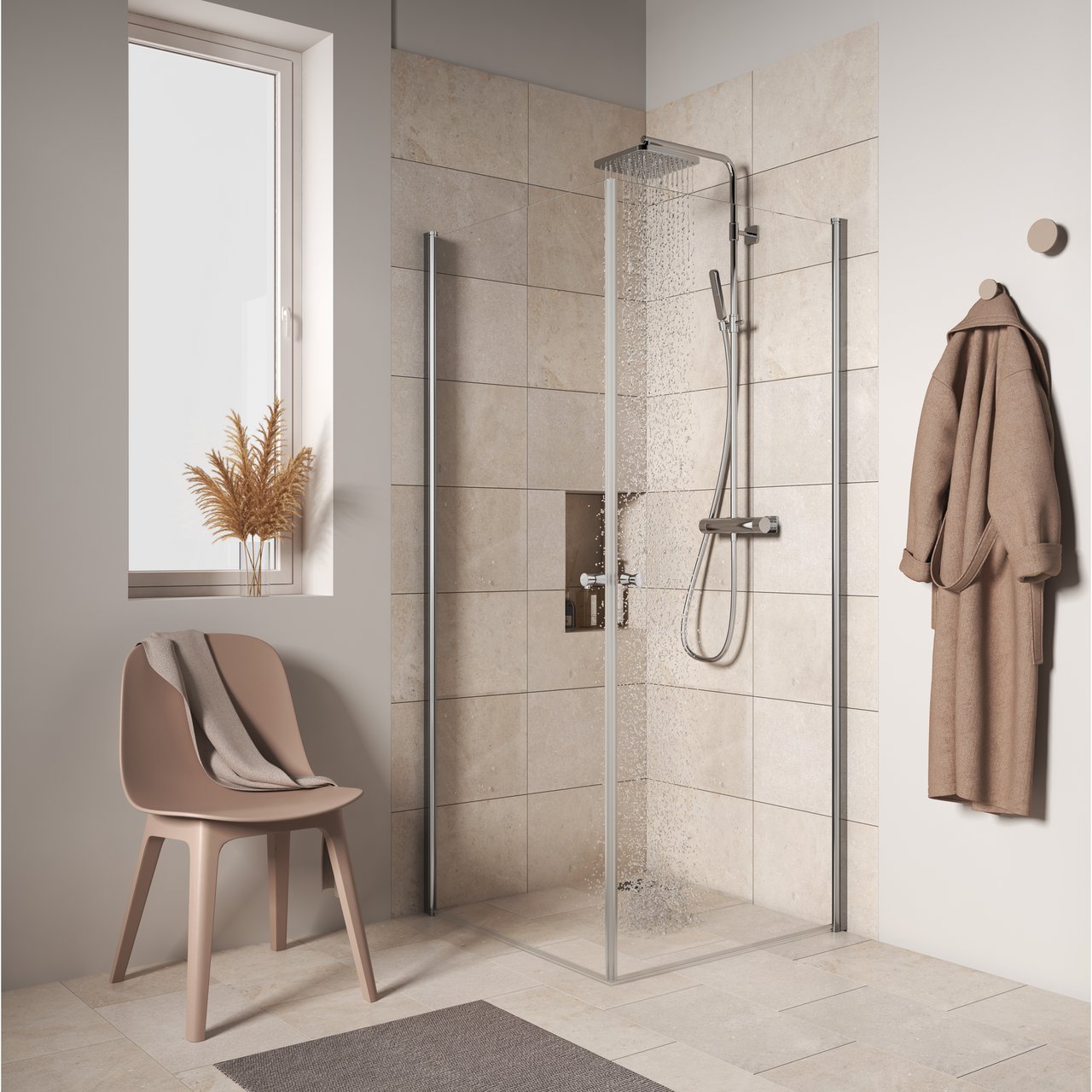 CELESTE RETT DUSJHJØRNE 90X90X190 CM M/ SIKKERHETSFOLIE, SATIN CELESTE RETT DUSJHJØRNE 90X90X190 CM M/ SIKKERHETSFOLIE, SATIN