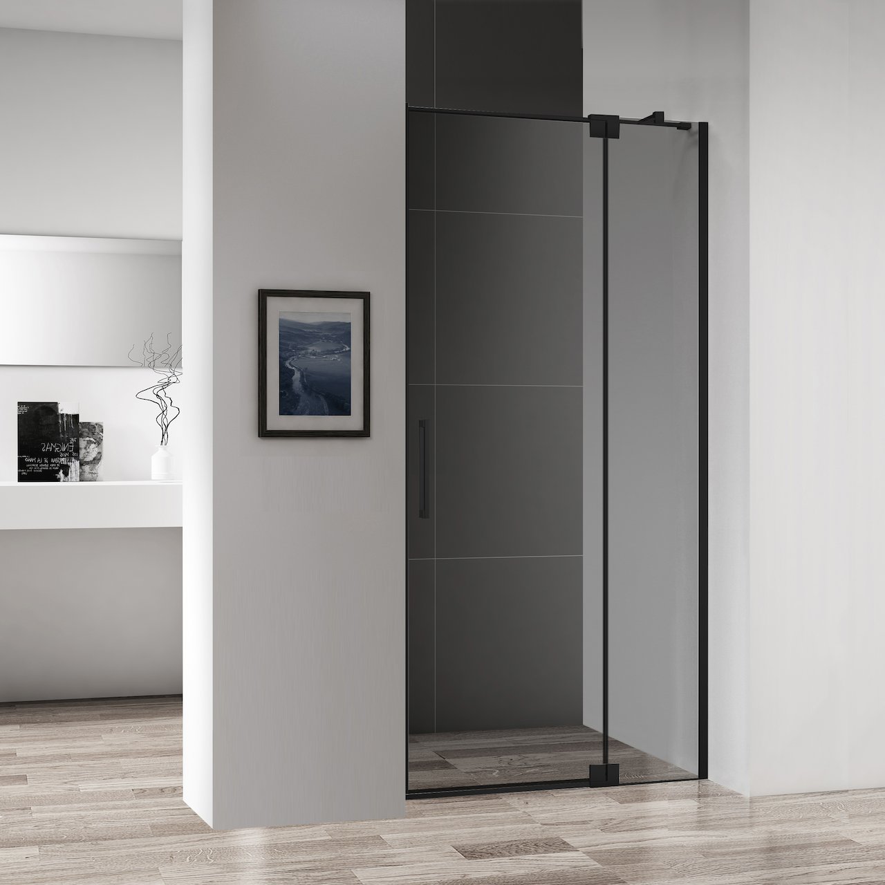 CELESTE AMORE FRONT TIL DUSJHJØRNE 90X200 CM 8MM - VENSTRE M/SIKKERHETSFOLIE, SORT CELESTE AMORE FRONT TIL DUSJHJØRNE 90X200 CM 8MM - VENSTRE M/SIKKERHETSFOLIE, SORT