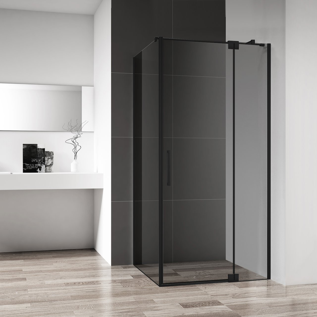 CELESTE AMORE SIDEVEGG TIL DUSJHJØRNE 90X200 CM 8MM - VENSTRE M/SIKKERHETSFOLIE, SORT CELESTE AMORE SIDEVEGG TIL DUSJHJØRNE 90X200 CM 8MM - VENSTRE M/SIKKERHETSFOLIE, SORT