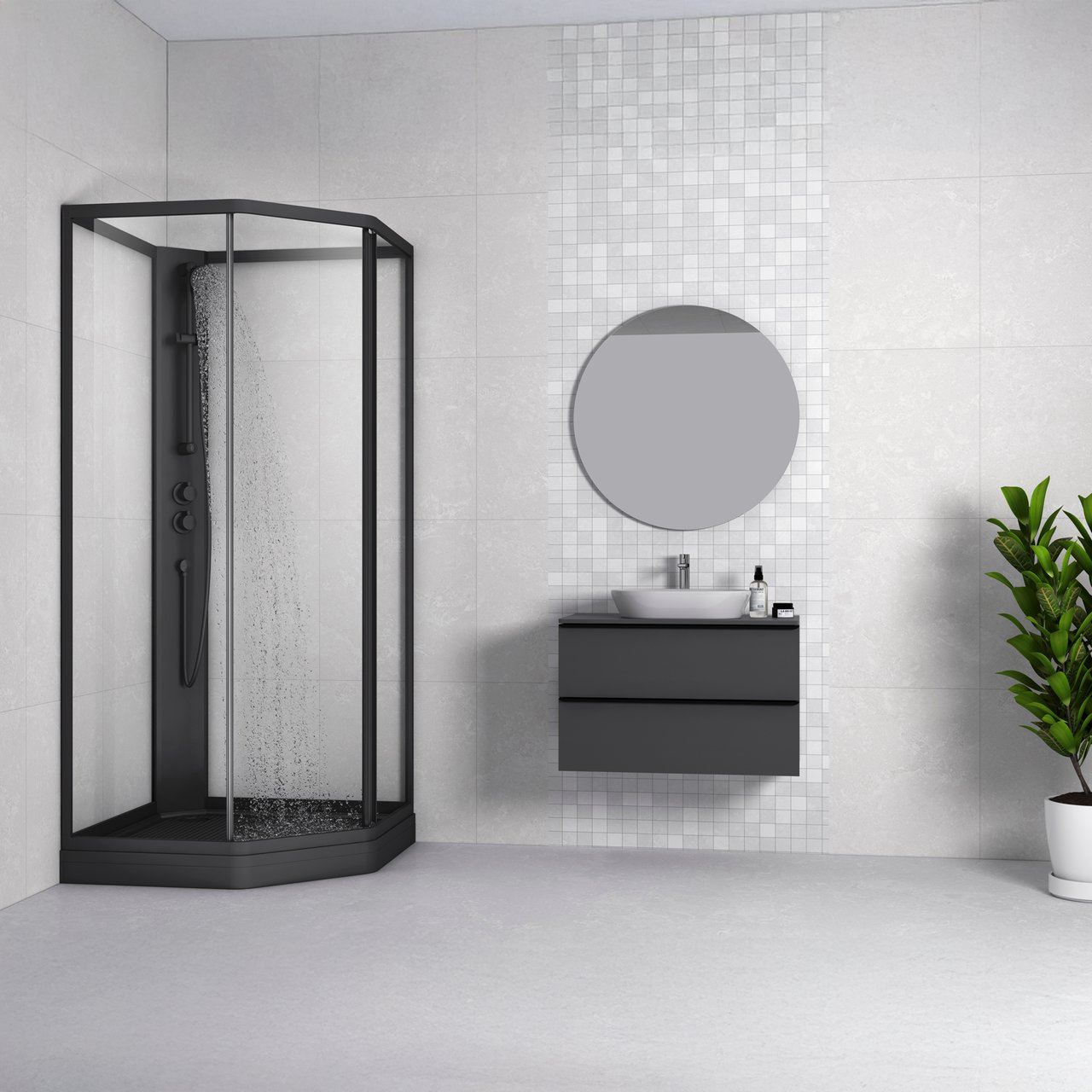 CELESTE PRIMERO DUSJKABINETT 90X90X205 CM M/SIKKERHETSFOLIE SORT CELESTE PRIMERO DUSJKABINETT 90X90X205 CM M/SIKKERHETSFOLIE SORT