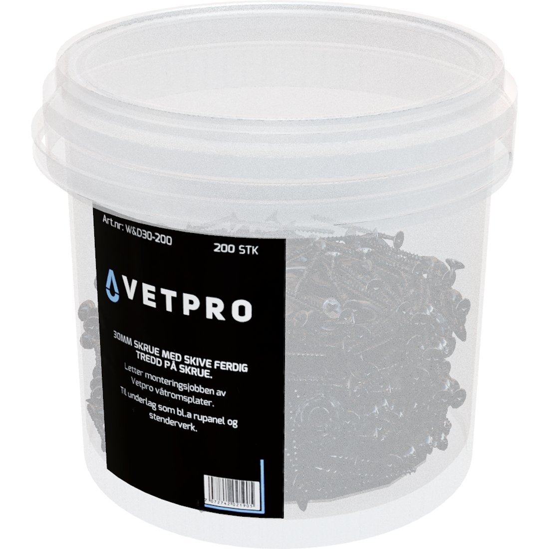 VETPRO 30MM SKRUE M/SKIVE 200 STK VETPRO 30MM SKRUE M/SKIVE 200 STK