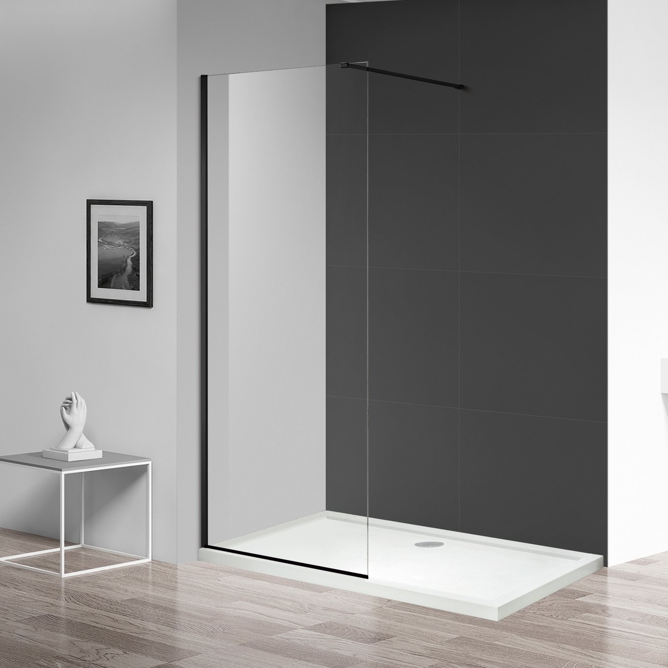 CELESTE FAST DUSJVEGG 80X190CM SORT VENSTRE 6MM GLASS M/SIKKERHETSFOLIE CELESTE FAST DUSJVEGG 80X190CM SORT VENSTRE 6MM GLASS M/SIKKERHETSFOLIE