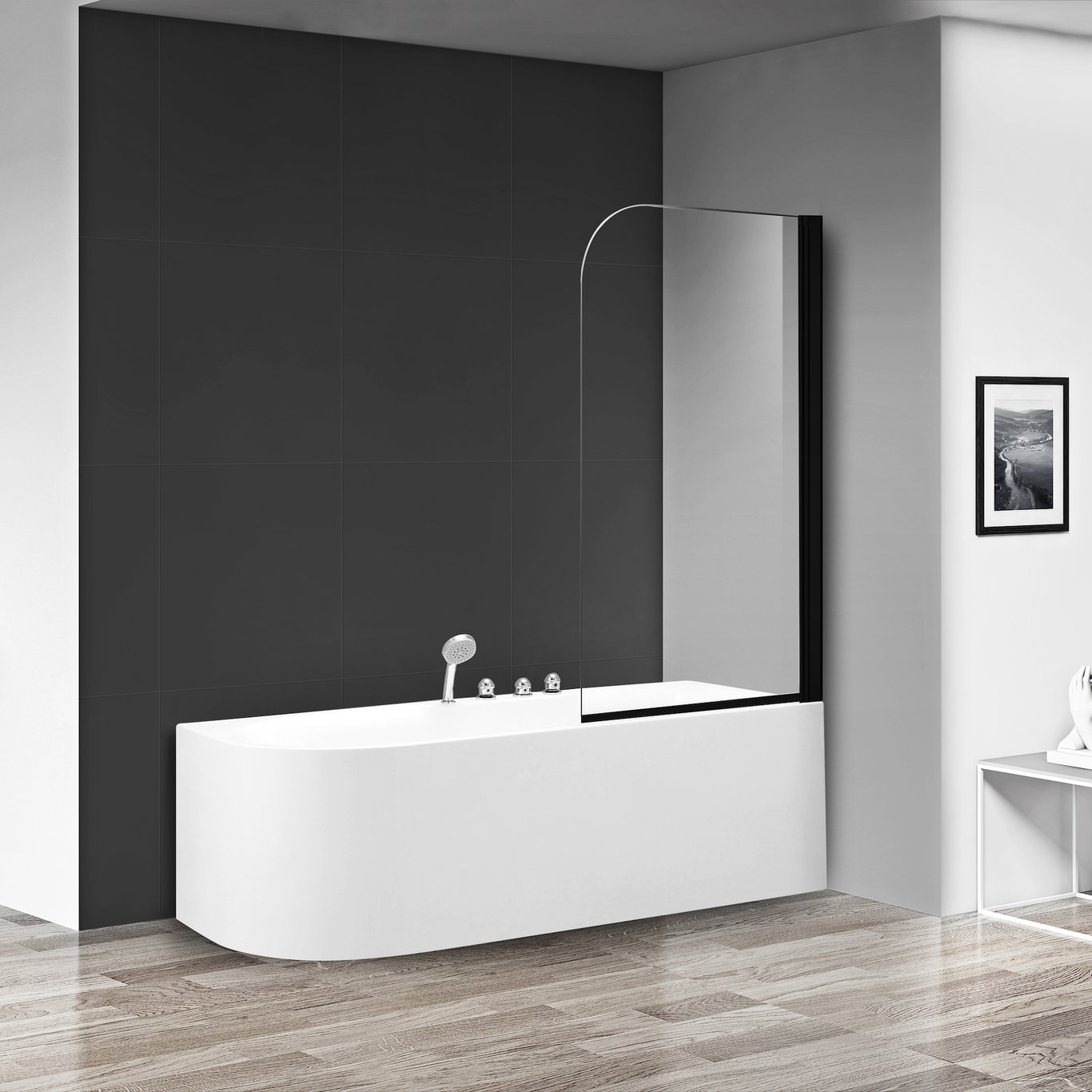 CELESTE BADEKARVEGG 75X140 CM - HØYRE M/ SIKKERHETSFOLIE, SORT CELESTE BADEKARVEGG 75X140 CM - HØYRE M/ SIKKERHETSFOLIE, SORT