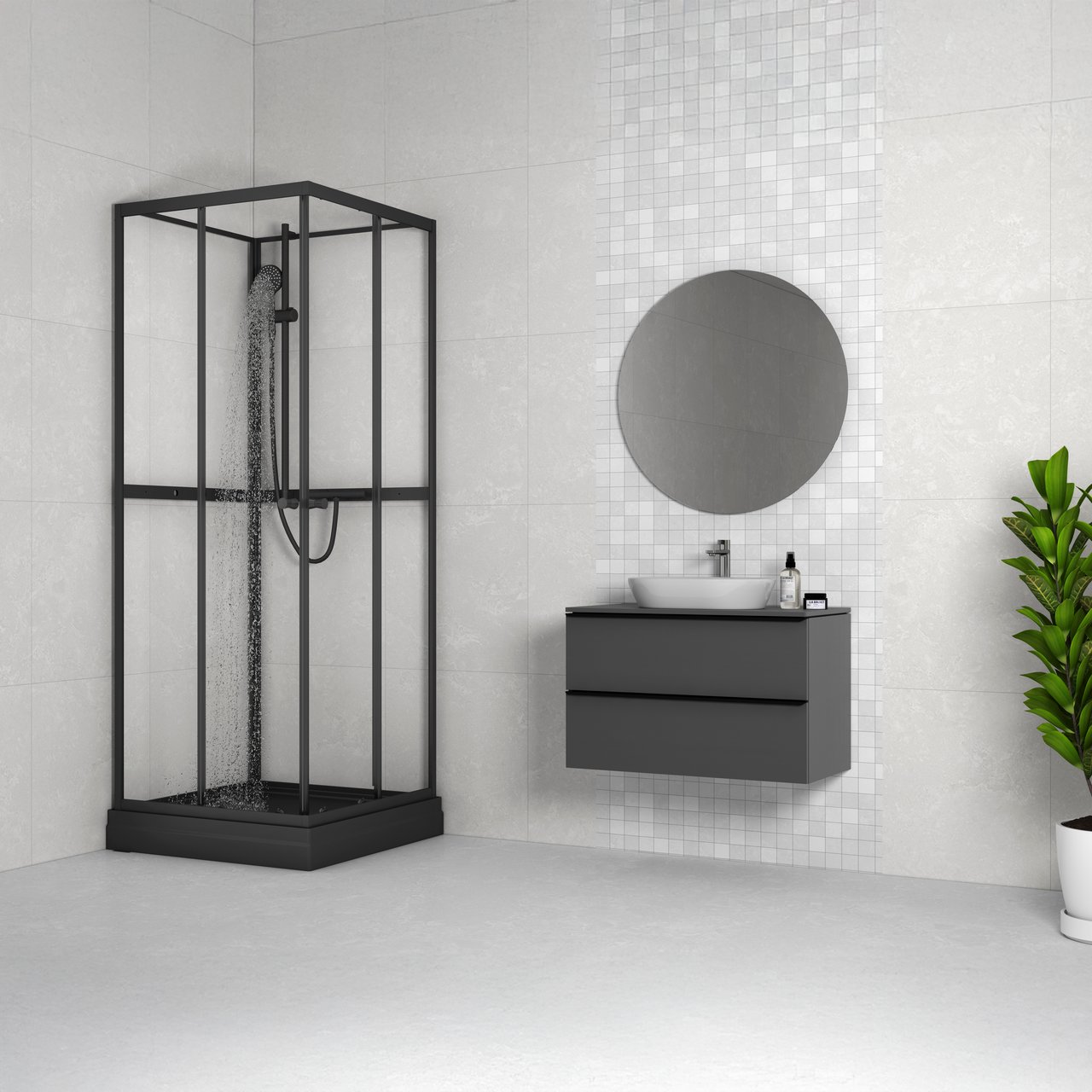 CELESTE SERATA RETT DUSJKABINETT 80X80X205 M/SIKKERHETSFOLIE SORT CELESTE SERATA RETT DUSJKABINETT 80X80X205 M/SIKKERHETSFOLIE SORT