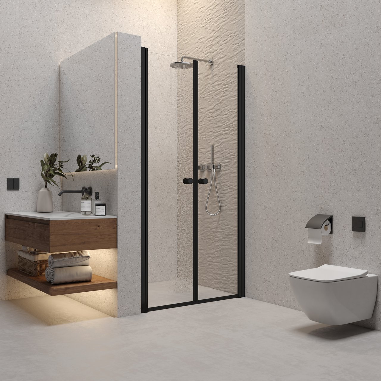 CELESTE DOBBEL NISJEDØR 5MM 85-90X190 CM M/ SIKKERHETSFOLIE, SORT CELESTE DOBBEL NISJEDØR 5MM 85-90X190 CM M/ SIKKERHETSFOLIE, SORT