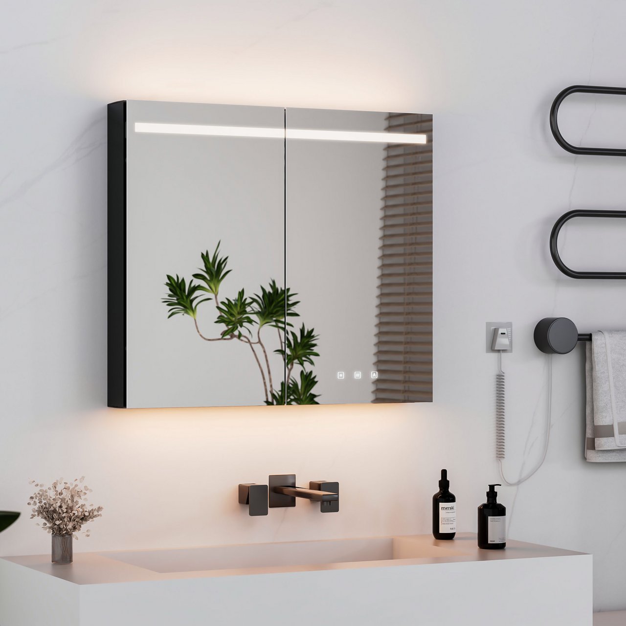 TREND NOVA SPEILSKAP M/LED 80 CM SORT ALU