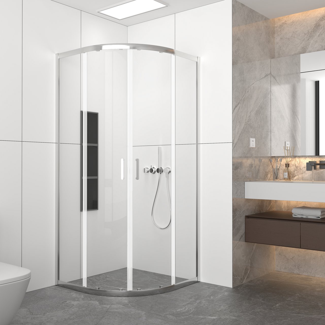 CELESTE LATINA BUET DUSJHJØRNE 90X90X195 CM M/ SIKKERHETSFOLIE, KROM CELESTE LATINA BUET DUSJHJØRNE 90X90X195 CM M/ SIKKERHETSFOLIE, KROM