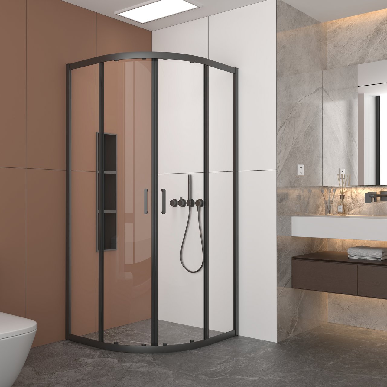 CELESTE LATINA BUET DUSJHJØRNE 90X90X195 CM M/ SIKKERHETSFOLIE SORT CELESTE LATINA BUET DUSJHJØRNE 90X90X195 CM M/ SIKKERHETSFOLIE SORT