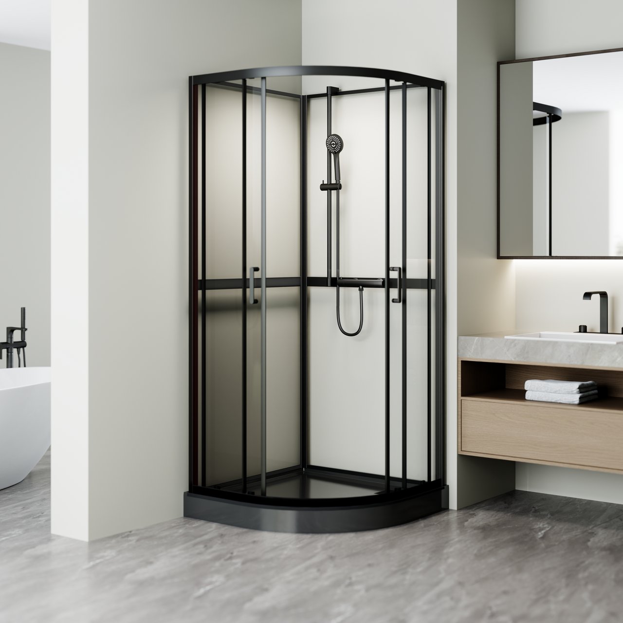 CELESTE TRENTO BUET DUSJKABINETT 90X90X205 CM M/SIKKERHETSFOLIE SORT