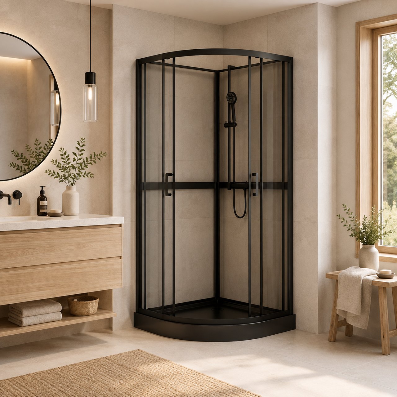 CELESTE TRENTO BUET DUSJKABINETT 90X90X208 CM M/SIKKERHETSFOLIE SORT CELESTE TRENTO BUET DUSJKABINETT 90X90X208 CM M/SIKKERHETSFOLIE SORT