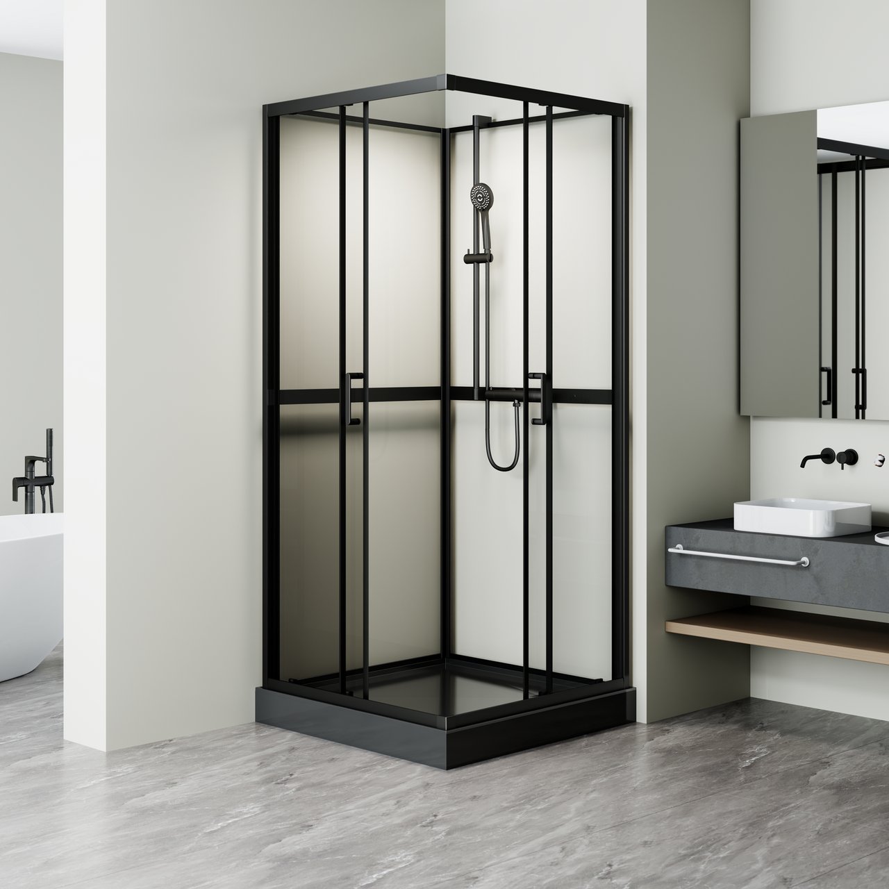 CELESTE TRENTO RETT DUSJKABINETT 80X80X205 CM M/SIKKERHETSOLIE SORT