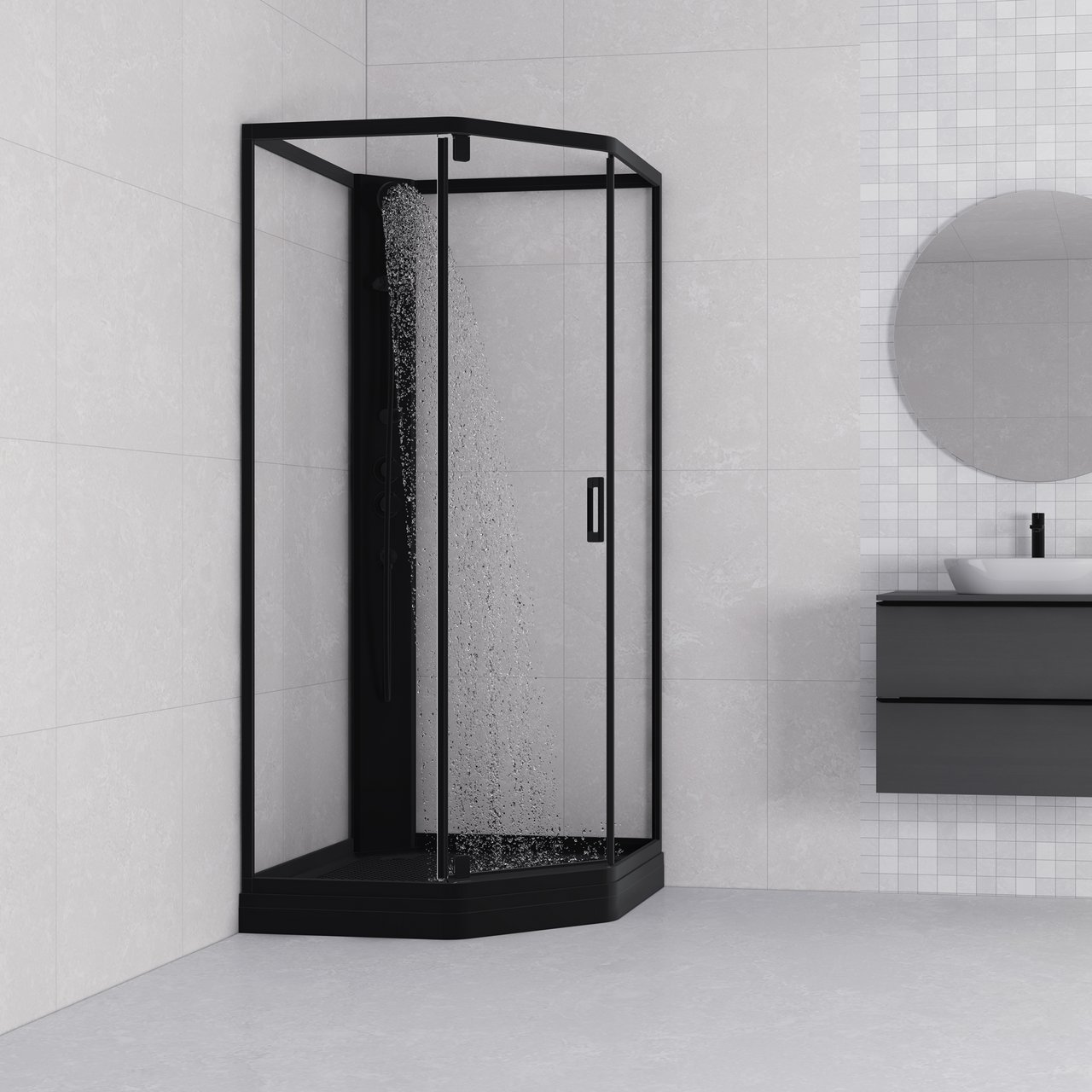 CELESTE NOVELLO DUSJKABINETT M/SLAGDØR 90X90X205 CM M/SIKKERHETSFOLIE SORT CELESTE NOVELLO DUSJKABINETT M/SLAGDØR 90X90X205 CM M/SIKKERHETSFOLIE SORT