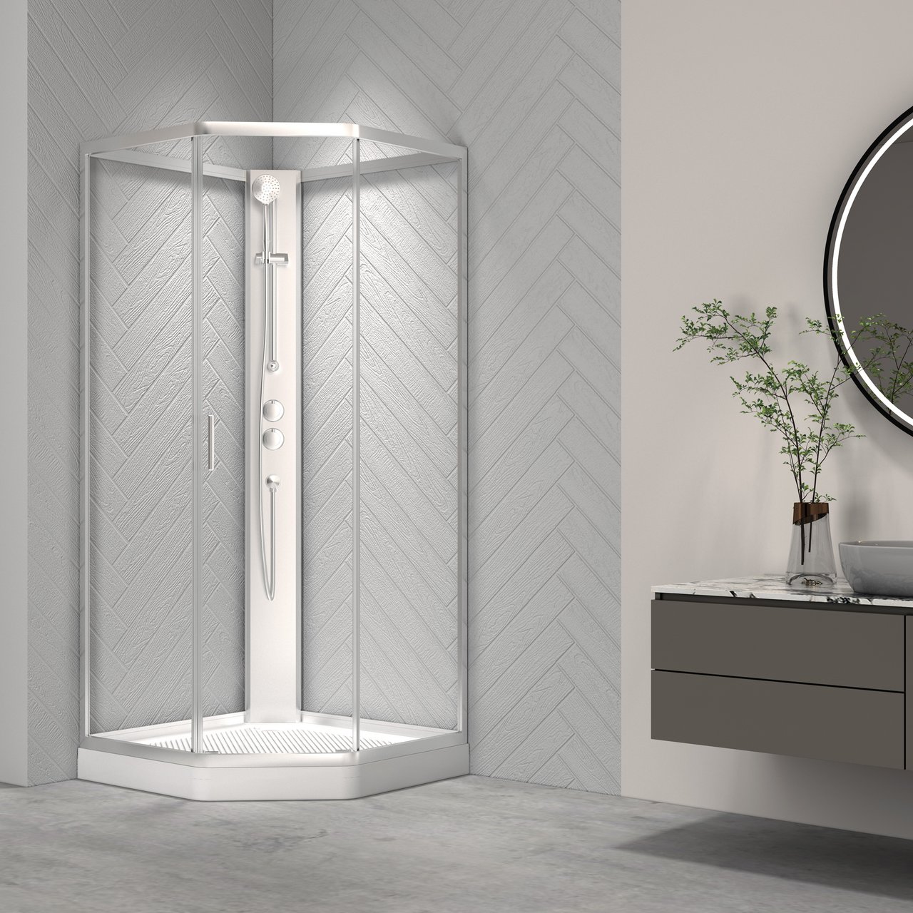 CELESTE NOVELLO DUSJKABINETT M/SKYVEDØR 90X90X205 CM M/SIKKERHETSFOLIE SATIN