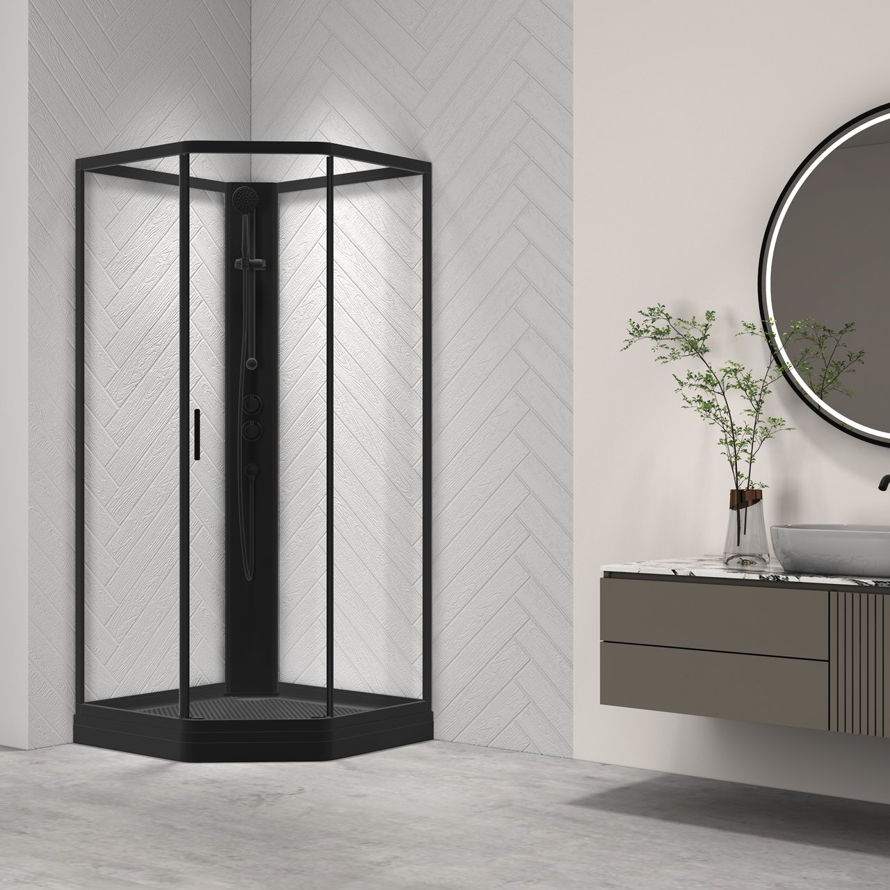 CELESTE NOVELLO DUSJKABINETT M/SKYVEDØR 90X90X205 CM M/SIKKERHETSFOLIE SORT CELESTE NOVELLO DUSJKABINETT M/SKYVEDØR 90X90X205 CM M/SIKKERHETSFOLIE SORT