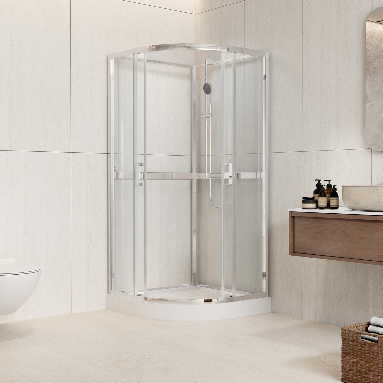 CELESTE TRENTO BUET DUSJKABINETT 80X80X195 CM LAV MODELL M/SIKKERHETSFOLIE KROM