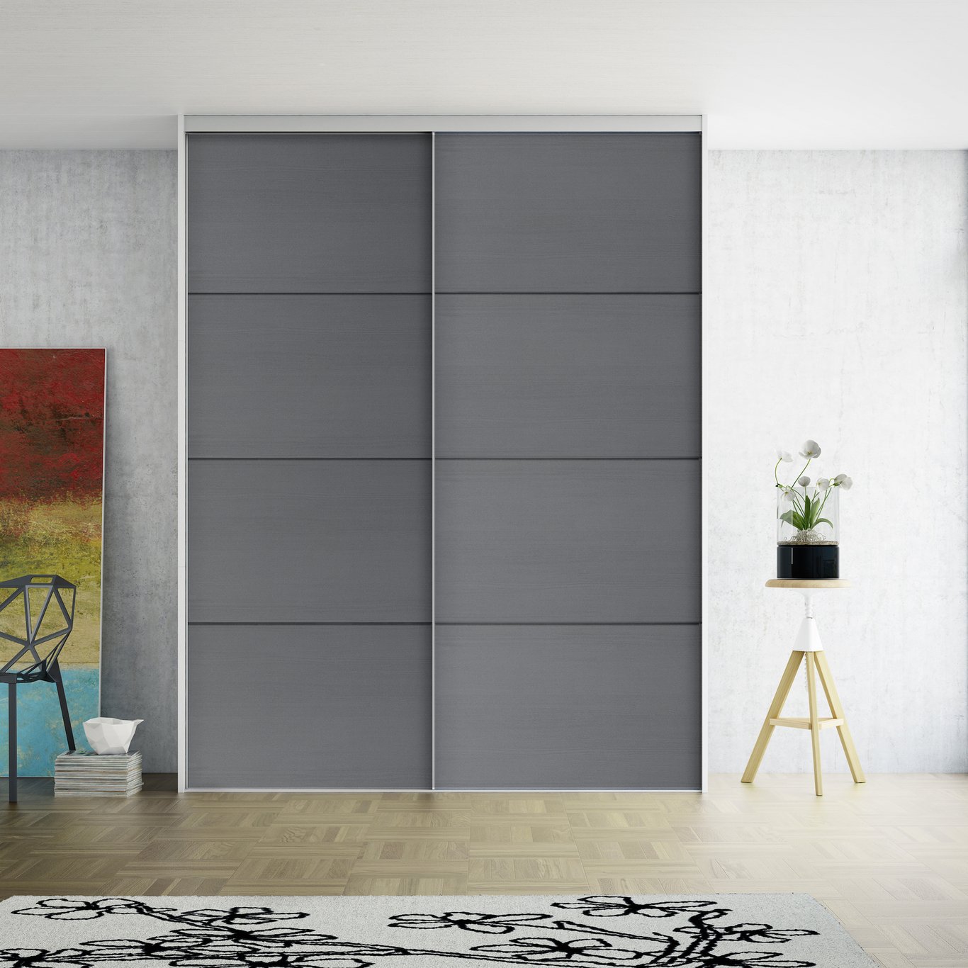 Lind Budget skyvedørsfront 82 cm grå eik Lind Budget skyvedørsfront 82 cm grå eik