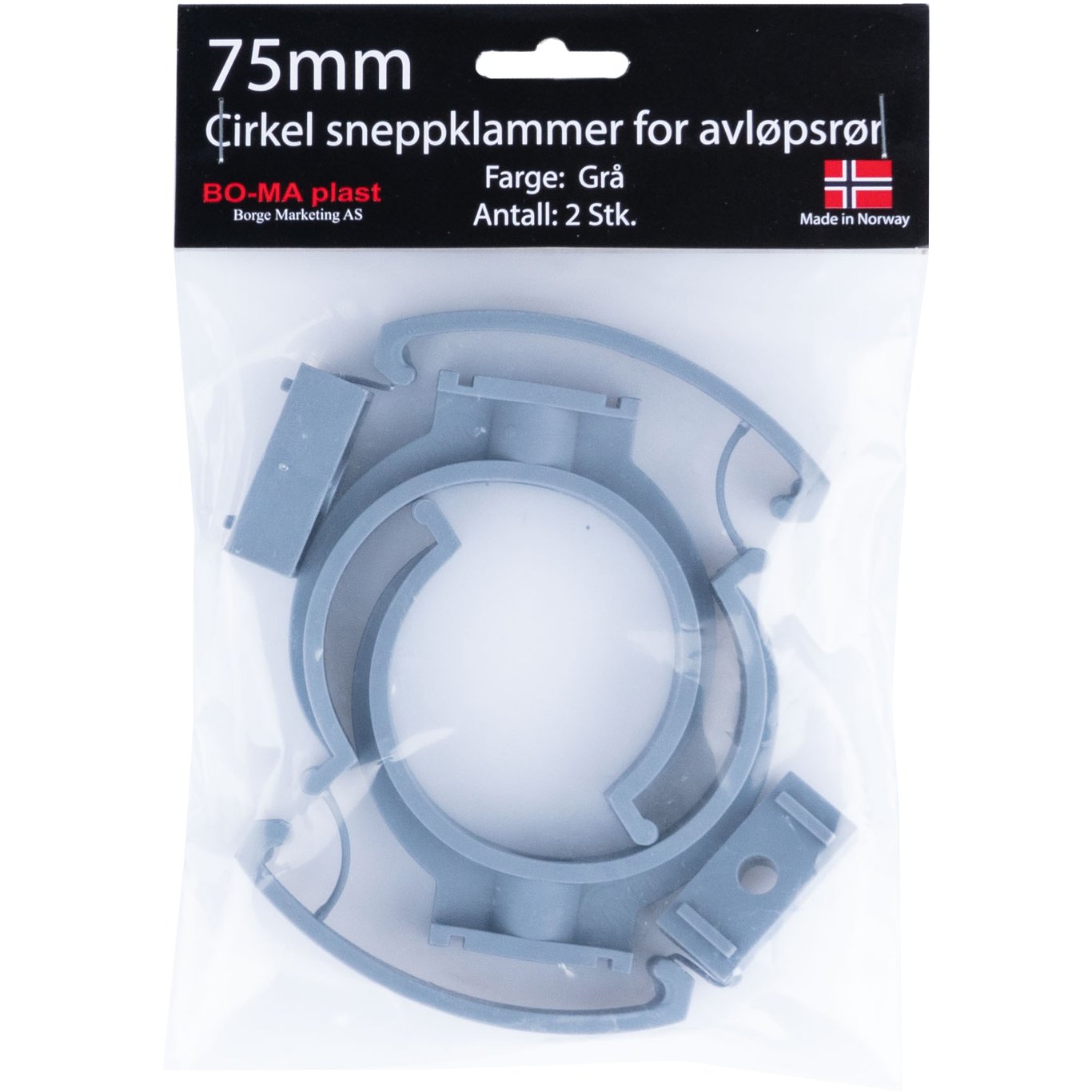 RØRKLAMMER 75 MM GRÅ PLAST 2PK. RØRKLAMMER 75 MM GRÅ PLAST 2PK.