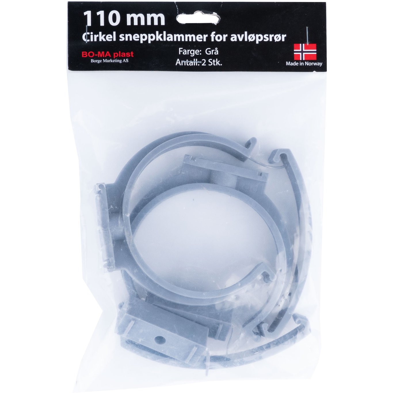 RØRKLAMMER 110 MM GRÅ PLAST 2PK.