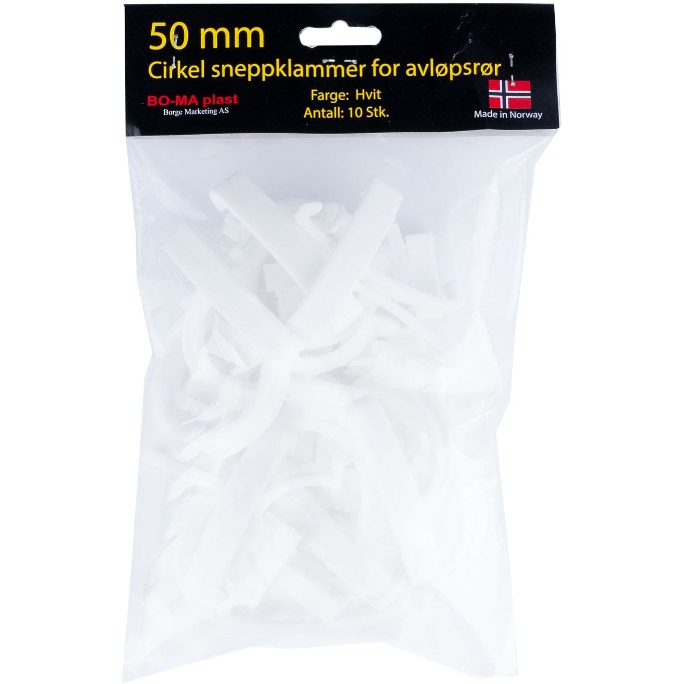 RØRKLAMMER 50 MM HVIT PLAST 10PK.