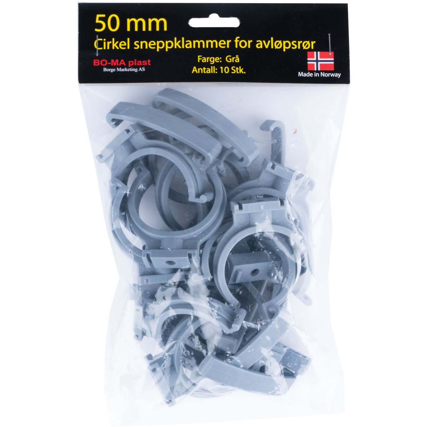 RØRKLAMMER 50 MM GRÅ PLAST 10PK. RØRKLAMMER 50 MM GRÅ PLAST 10PK.