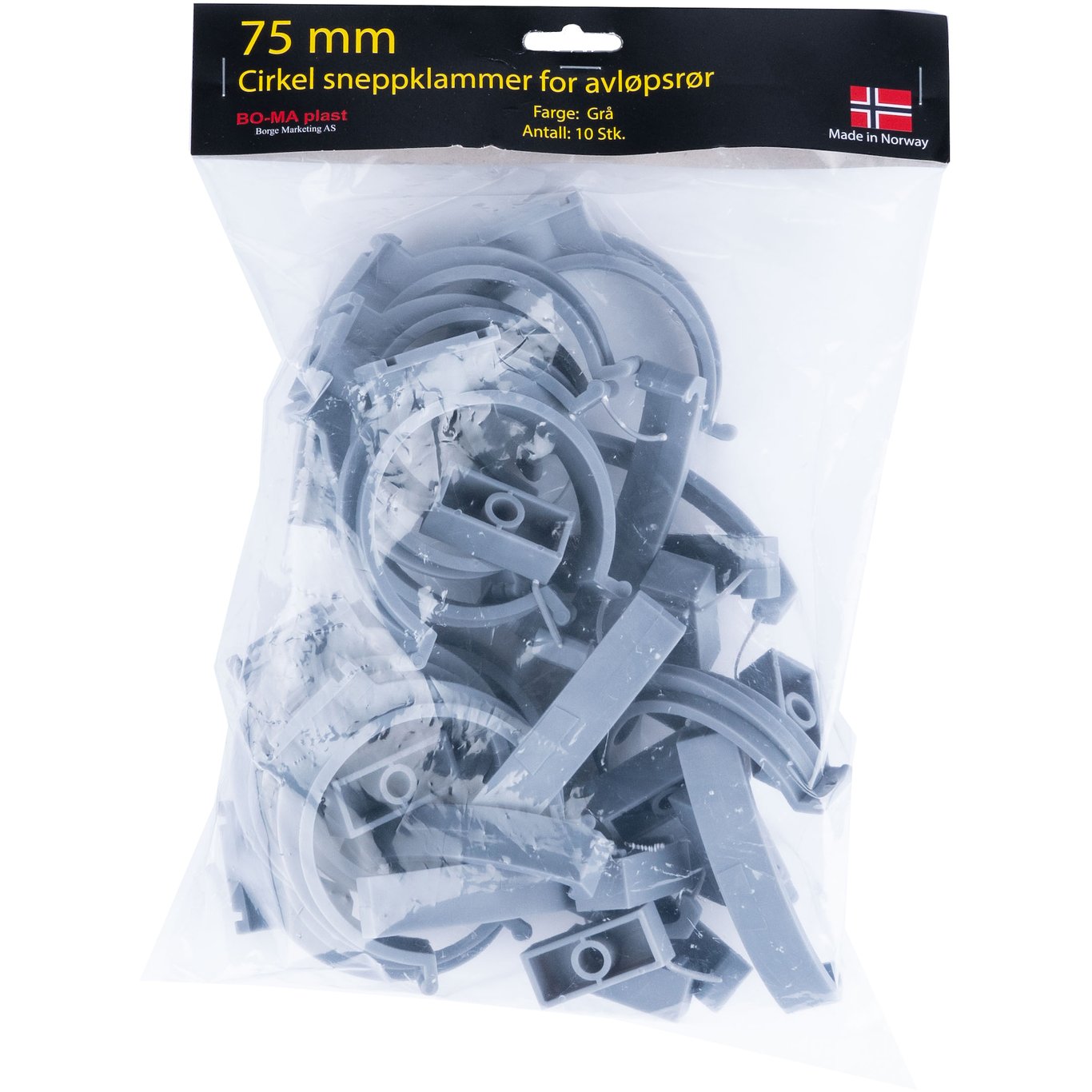 RØRKLAMMER 75 MM GRÅ PLAST 10PK.