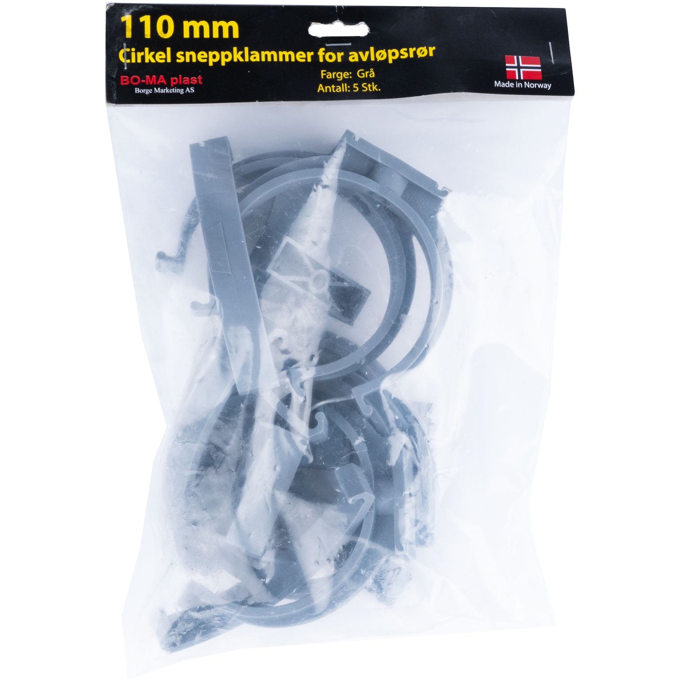 RØRKLAMMER 110 MM GRÅ PLAST 5PK. RØRKLAMMER 110 MM GRÅ PLAST 5PK.