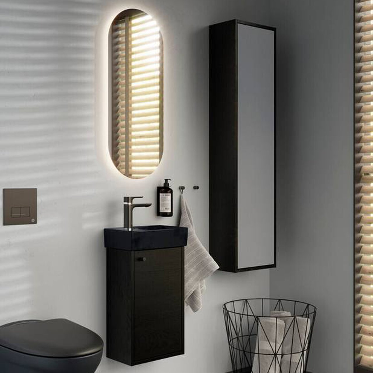 GUSTAVSBERG ARTIC SMALL HØYSKAP 33X20X135 SORT ASK FINER GUSTAVSBERG ARTIC SMALL HØYSKAP 33X20X135 SORT ASK FINER