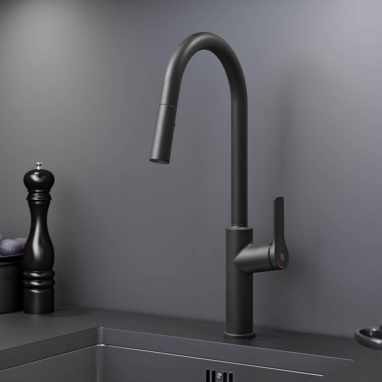 GUSTAVSBERG EPIC KJØKKENARMATUR M/UTTREKKBAR TUT MATT SORT GUSTAVSBERG EPIC KJØKKENARMATUR M/UTTREKKBAR TUT MATT SORT